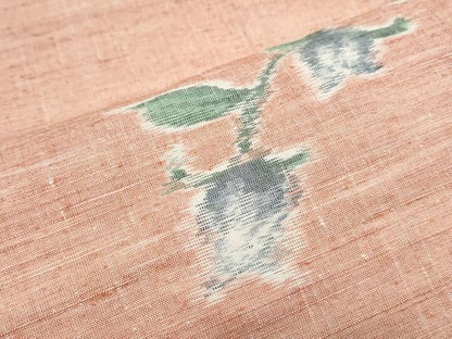 平和屋着物▽上質な紬　単衣　草花文　正絹　逸品　CABF7676th