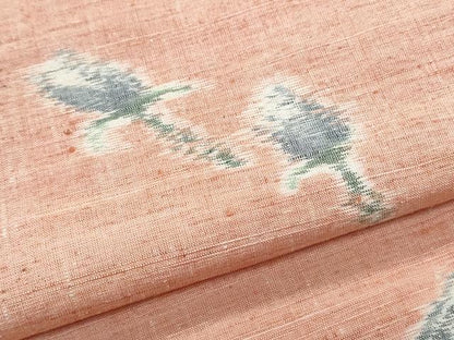 平和屋着物▽上質な紬　単衣　草花文　正絹　逸品　CABF7676th