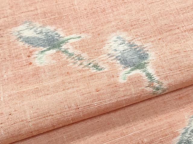 平和屋着物▽上質な紬　単衣　草花文　正絹　逸品　CABF7676th