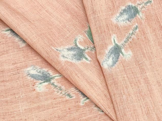 平和屋着物▽上質な紬　単衣　草花文　正絹　逸品　CABF7676th