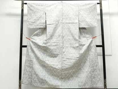平和屋着物▽上質な紬　単衣　菱重ね文　正絹　逸品　CABF7677th
