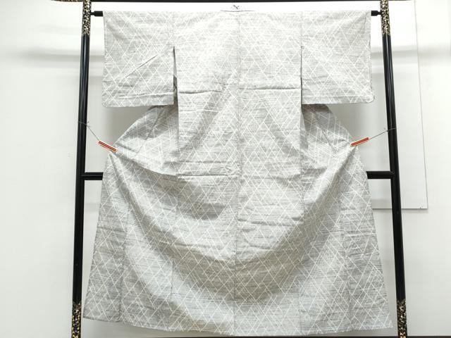 平和屋着物▽上質な紬　単衣　菱重ね文　正絹　逸品　CABF7677th