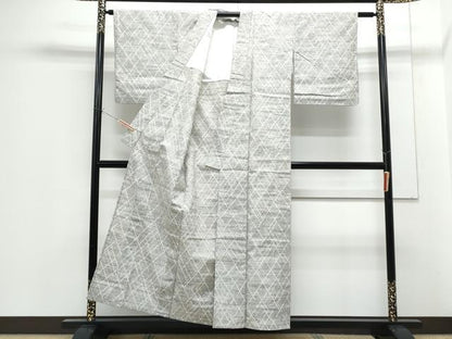 平和屋着物▽上質な紬　単衣　菱重ね文　正絹　逸品　CABF7677th