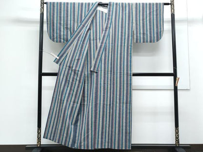 平和屋着物▽上質な小紋　単衣　間道　綿　逸品　CABF7678th