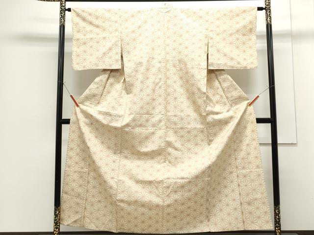 平和屋着物▽上質な紬　単衣　麻の葉文様　正絹　逸品　CABF7680th