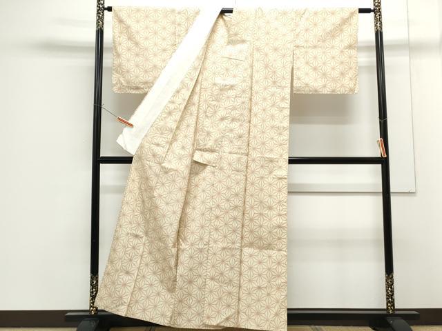 平和屋着物▽上質な紬　単衣　麻の葉文様　正絹　逸品　CABF7680th