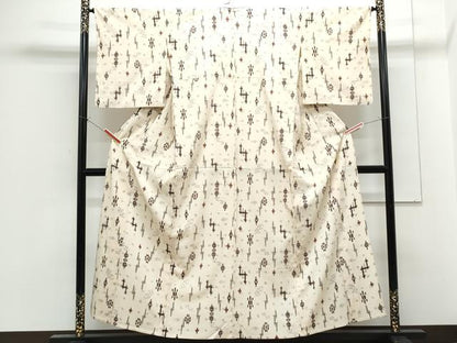 平和屋着物▽上質なお召　単衣　吉祥文　正絹　逸品　CABF7683th