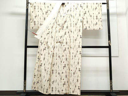 平和屋着物▽上質なお召　単衣　吉祥文　正絹　逸品　CABF7683th