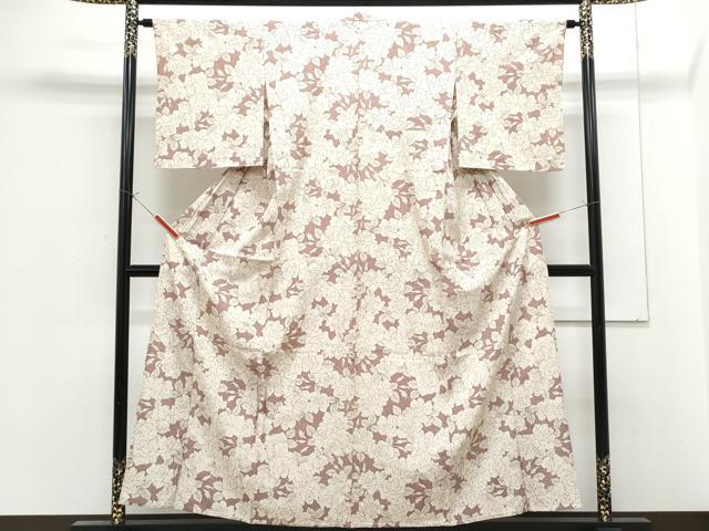 平和屋着物▽上質な小紋　単衣　薔薇　正絹　逸品　CABF7684th
