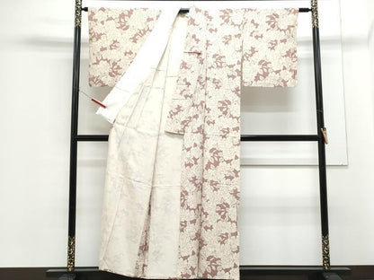 平和屋着物▽上質な小紋　単衣　薔薇　正絹　逸品　CABF7684th