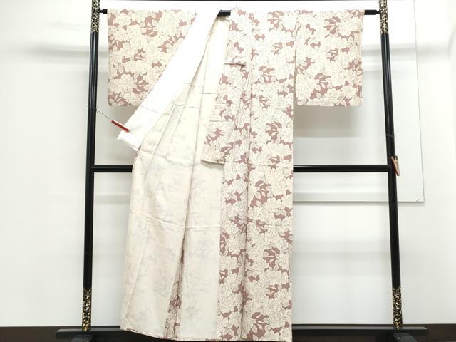 平和屋着物▽上質な小紋　単衣　薔薇　正絹　逸品　CABF7684th