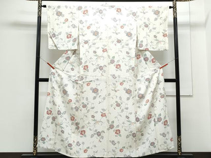 平和屋着物▽上質な小紋　単衣　花鳥唐草文　正絹　逸品　CABF7685th