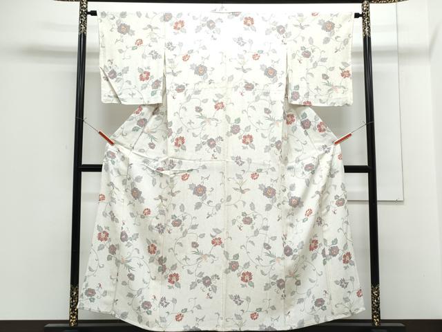 平和屋着物▽上質な小紋　単衣　花鳥唐草文　正絹　逸品　CABF7685th