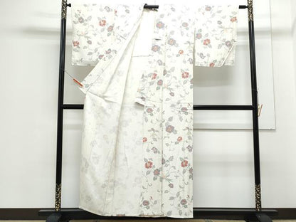 平和屋着物▽上質な小紋　単衣　花鳥唐草文　正絹　逸品　CABF7685th
