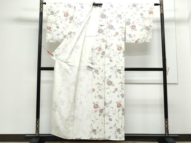 平和屋着物▽上質な小紋　単衣　花鳥唐草文　正絹　逸品　CABF7685th
