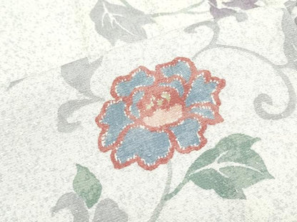 平和屋着物▽上質な小紋　単衣　花鳥唐草文　正絹　逸品　CABF7685th