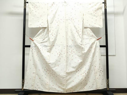 平和屋着物▽上質な紬　単衣　舞花文　正絹　逸品　CABF7686th