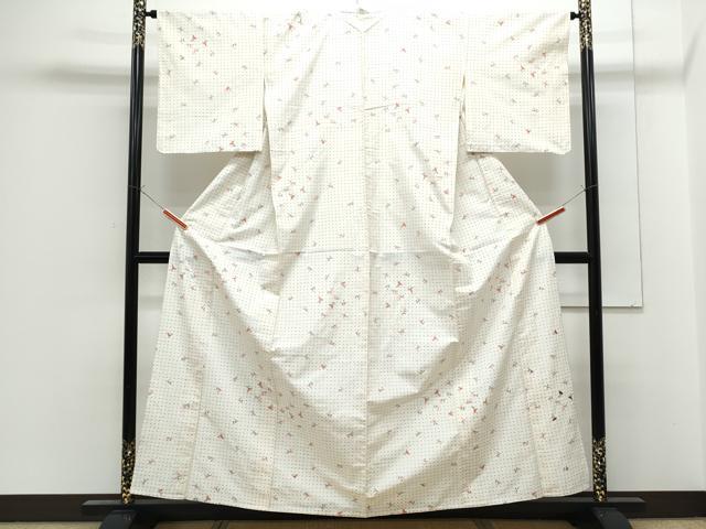 平和屋着物▽上質な紬　単衣　舞花文　正絹　逸品　CABF7686th