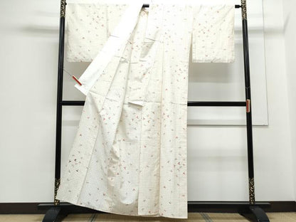 平和屋着物▽上質な紬　単衣　舞花文　正絹　逸品　CABF7686th