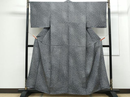 平和屋着物▽上質な小紋　単衣　麻の葉文様　暈し染め　黒地　正絹　逸品　CABF7688th