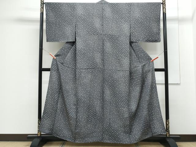 平和屋着物▽上質な小紋　単衣　麻の葉文様　暈し染め　黒地　正絹　逸品　CABF7688th