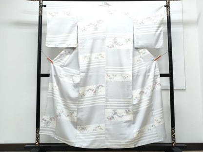 平和屋着物▽上質な小紋　単衣　横段花文　正絹　逸品　CABF7690th