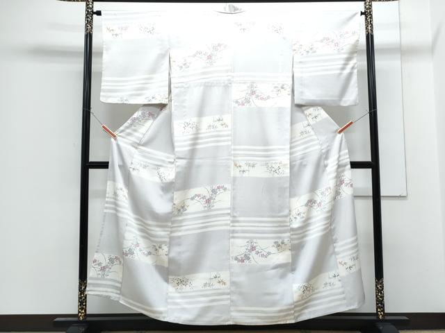 平和屋着物▽上質な小紋　単衣　横段花文　正絹　逸品　CABF7690th