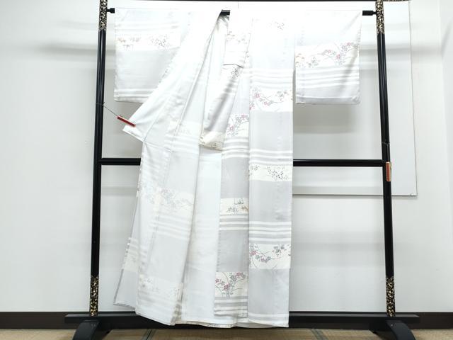 平和屋着物▽上質な小紋　単衣　横段花文　正絹　逸品　CABF7690th