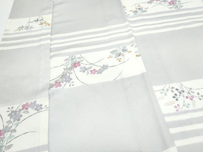 平和屋着物▽上質な小紋　単衣　横段花文　正絹　逸品　CABF7690th