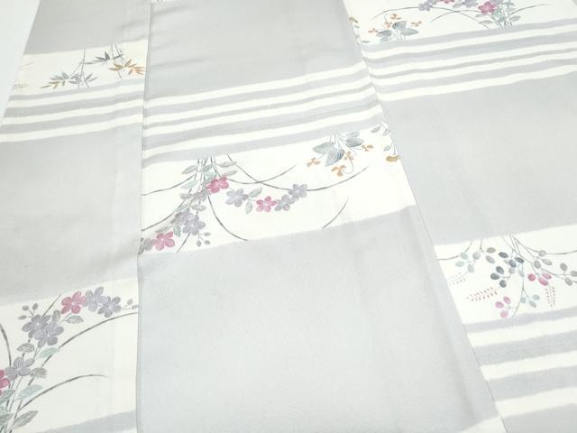 平和屋着物▽上質な小紋　単衣　横段花文　正絹　逸品　CABF7690th