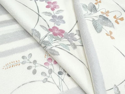 平和屋着物▽上質な小紋　単衣　横段花文　正絹　逸品　CABF7690th