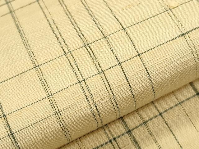 平和屋着物▽上質な紬　単衣　格子文　正絹　逸品　CABF7691th