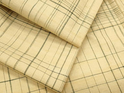 平和屋着物▽上質な紬　単衣　格子文　正絹　逸品　CABF7691th