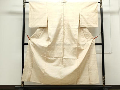 平和屋着物▽上質な紬　単衣　横段文　正絹　逸品　CABF7692th