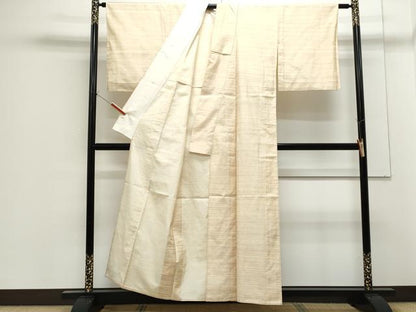 平和屋着物▽上質な紬　単衣　横段文　正絹　逸品　CABF7692th