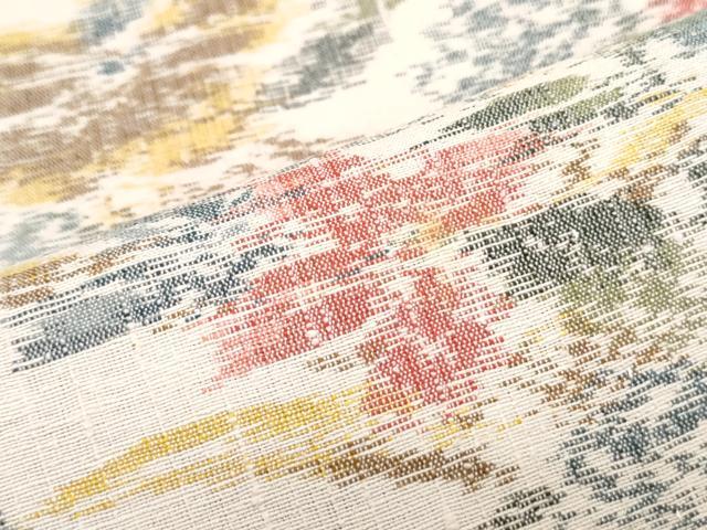 平和屋着物▽上質な紬　単衣　草花文　正絹　逸品　CABF7694th