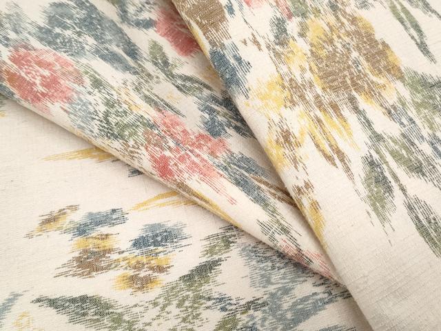 平和屋着物▽上質な紬　単衣　草花文　正絹　逸品　CABF7694th