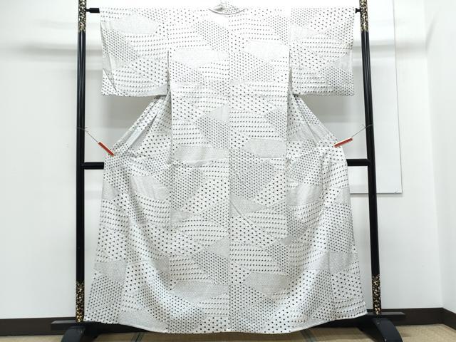 平和屋着物▽上質な小紋　単衣　絞り　切嵌吉祥文　正絹　逸品　CABF7696th