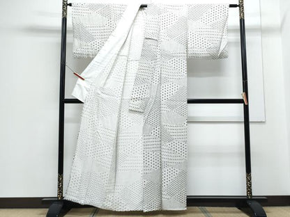 平和屋着物▽上質な小紋　単衣　絞り　切嵌吉祥文　正絹　逸品　CABF7696th