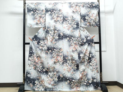 平和屋着物▽上質な小紋　単衣　作家物　草花文　暈し染め　金彩　正絹　逸品　CABF7697th
