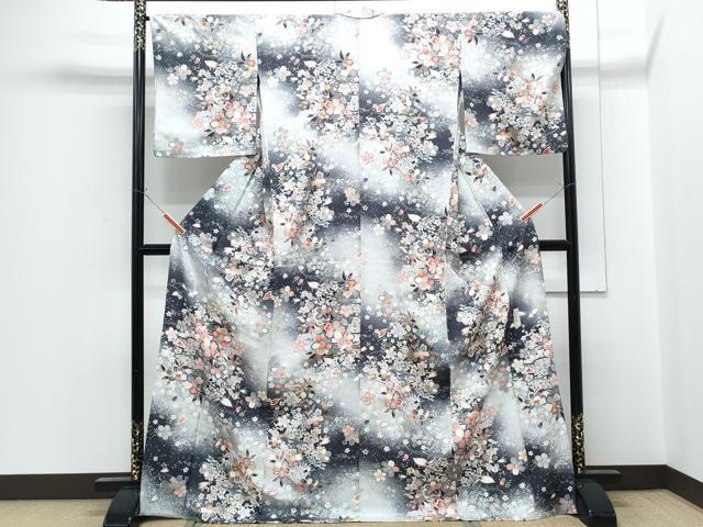 平和屋着物▽上質な小紋　単衣　作家物　草花文　暈し染め　金彩　正絹　逸品　CABF7697th