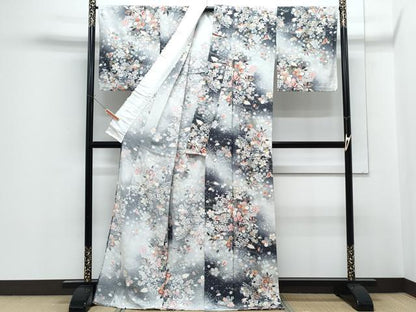 平和屋着物▽上質な小紋　単衣　作家物　草花文　暈し染め　金彩　正絹　逸品　CABF7697th