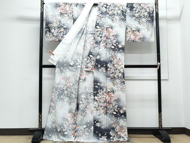 平和屋着物▽上質な小紋　単衣　作家物　草花文　暈し染め　金彩　正絹　逸品　CABF7697th