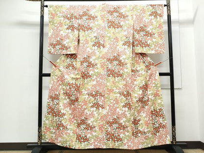 平和屋着物▽上質な小紋　単衣　枝花文　正絹　逸品　CABF7698th