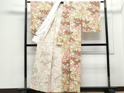 平和屋着物▽上質な小紋　単衣　枝花文　正絹　逸品　CABF7698th