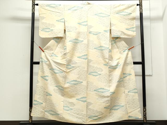 平和屋着物▽上質な小紋　単衣　雲重ね風景文　正絹　逸品　CABF7699th