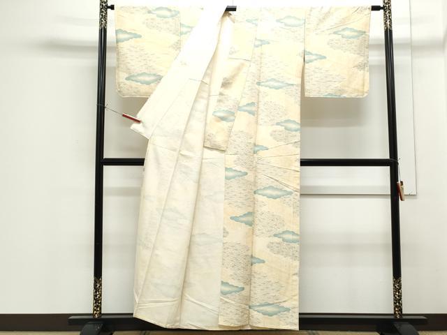 平和屋着物▽上質な小紋　単衣　雲重ね風景文　正絹　逸品　CABF7699th