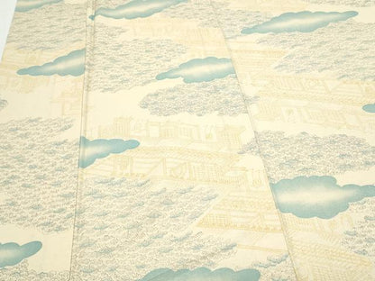 平和屋着物▽上質な小紋　単衣　雲重ね風景文　正絹　逸品　CABF7699th