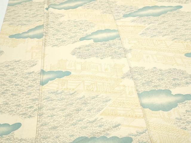 平和屋着物▽上質な小紋　単衣　雲重ね風景文　正絹　逸品　CABF7699th