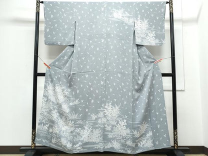 平和屋着物▽訪問着　単衣　流水花文　鬼しぼ縮緬　正絹　逸品　CABF7702th